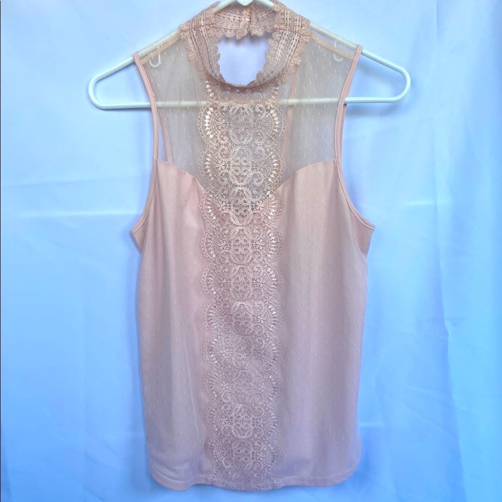 Express Mesh and Lace Pink Sleeveless Top